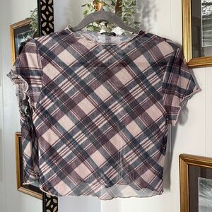 Wild Fable Tan Plaid Mesh Short Sleeve Blouse - Small